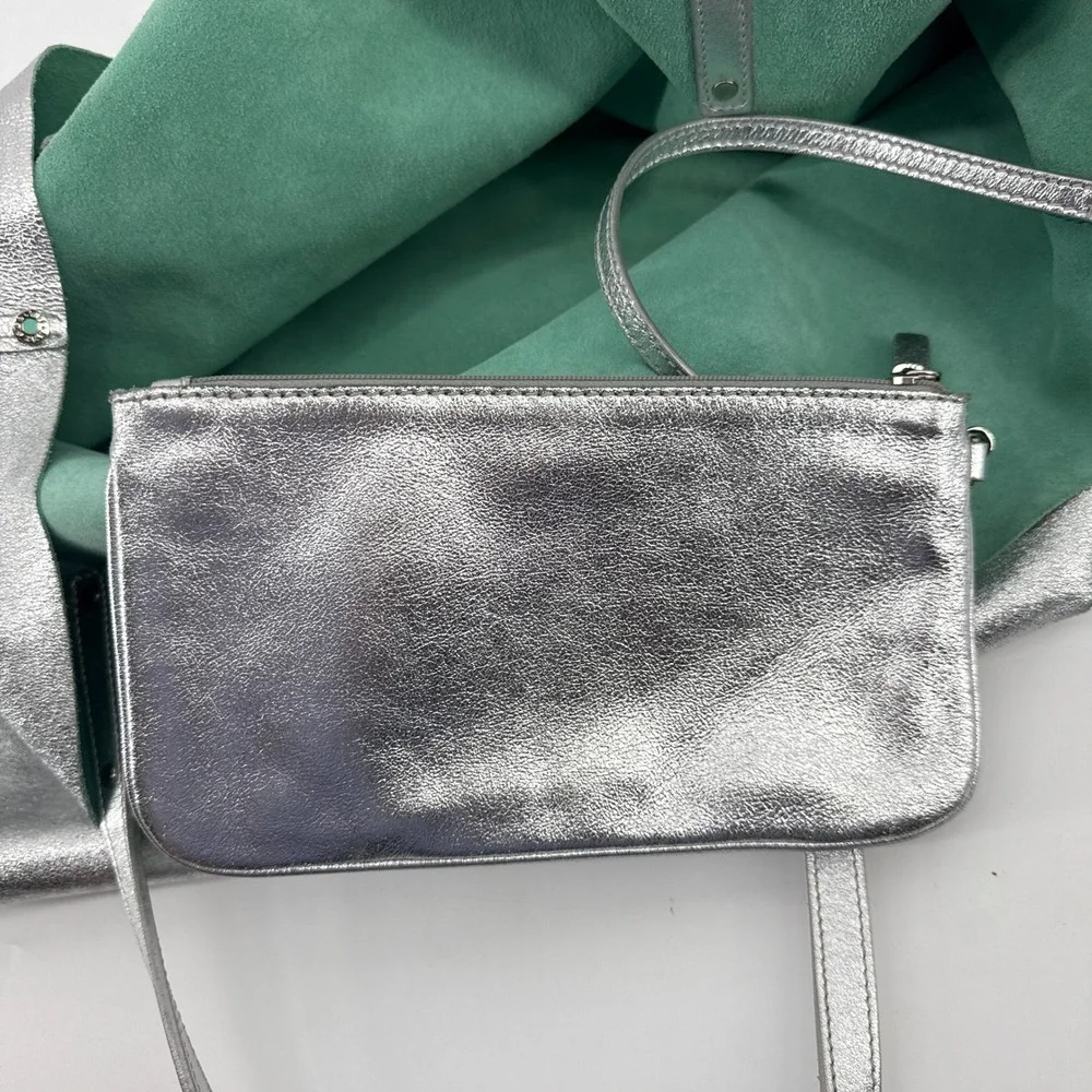 Tiffany & Co Metallic Silver Leather Reversible Tote Bag Tiffany Blue Suede LRG